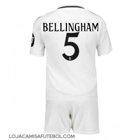 Camisa de Futebol Real Madrid Jude Bellingham #5 Equipamento Principal Infantil 2024-25 Manga Curta (+ Calças curtas)